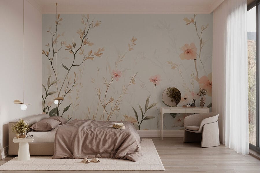 Carta da parati con fiori e foglie