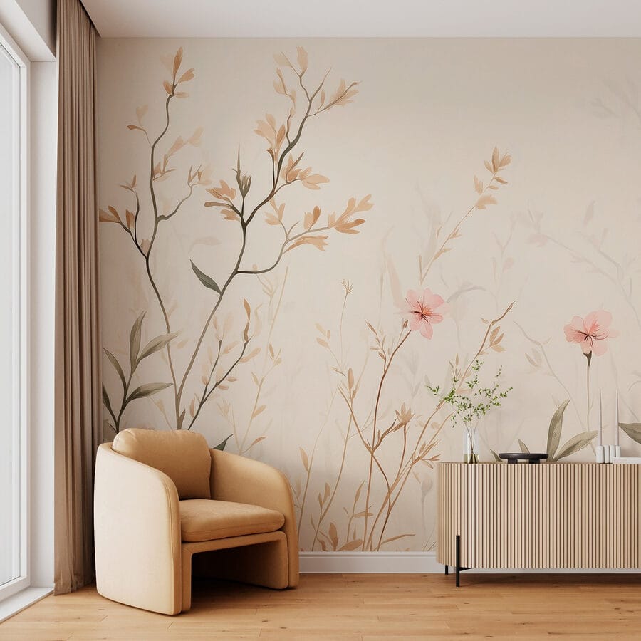 Carta da parati con fiori e foglie