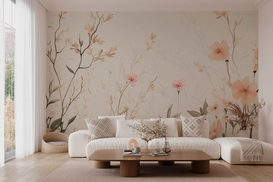 Carta da parati con fiori e foglie