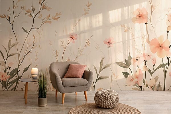 Carta da parati con fiori e foglie Carta da parati con fiori e foglie