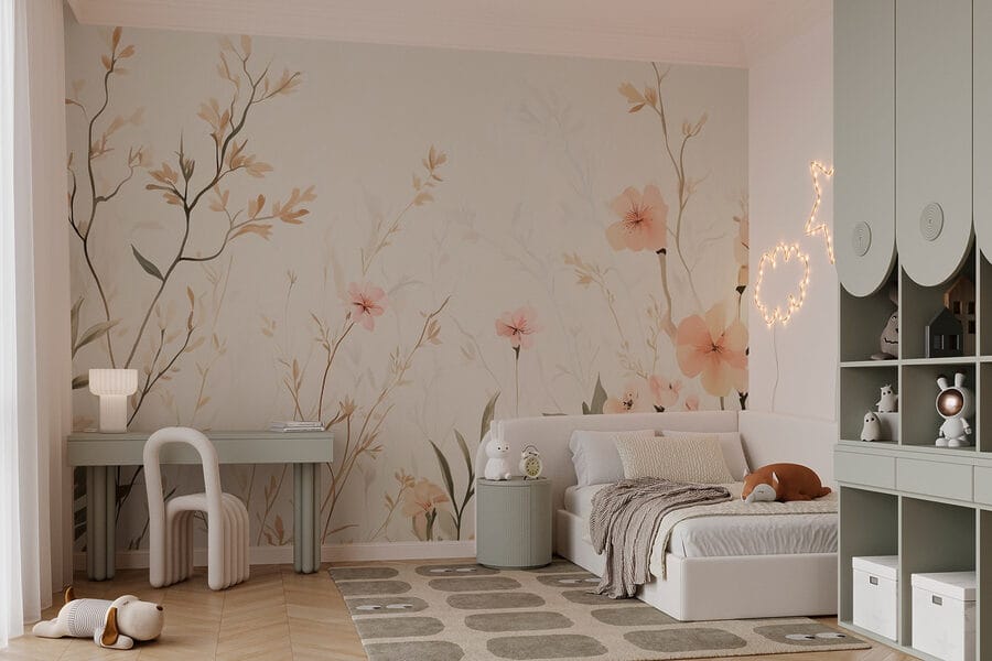 Carta da parati con fiori e foglie