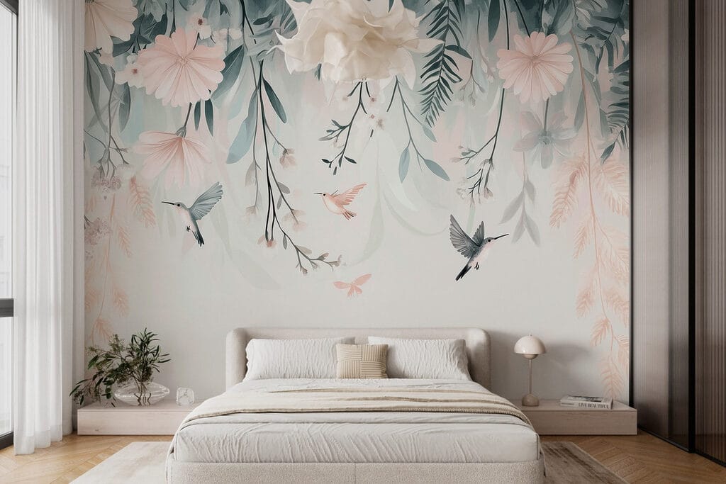 Bird flying over flowers