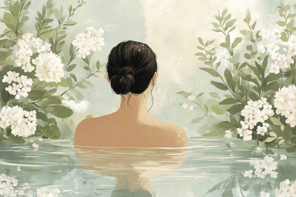 Donna in acqua con fiori Donna in acqua con fiori