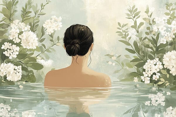 Donna in acqua con fiori Donna in acqua con fiori