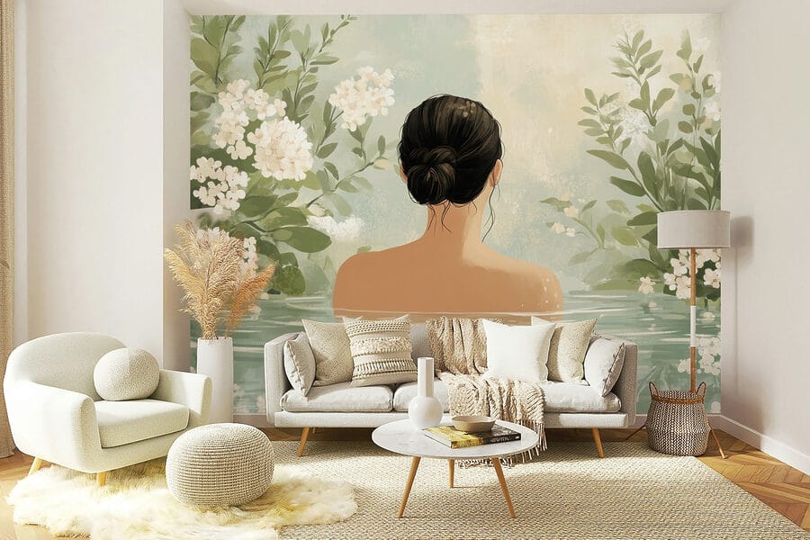 Donna in acqua con fiori