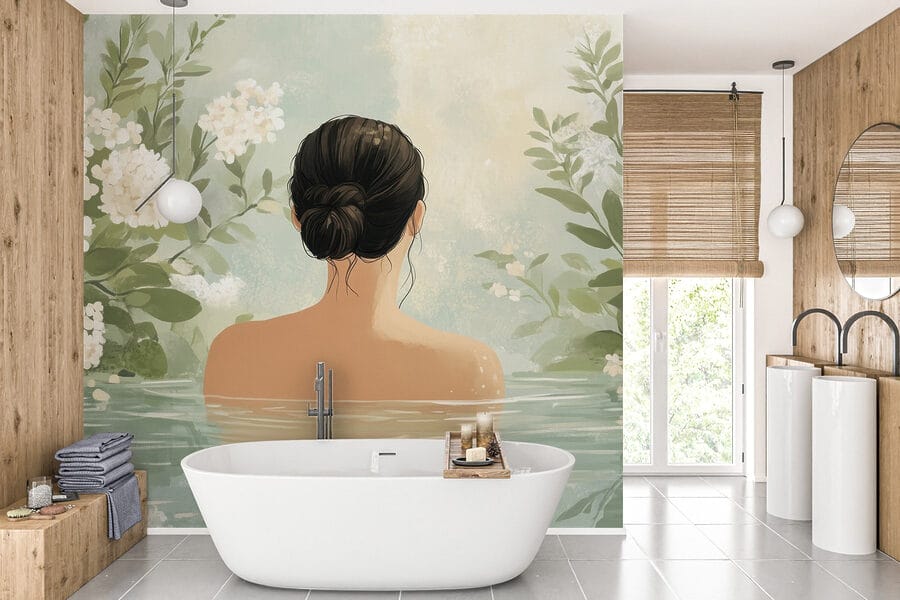 Donna in acqua con fiori