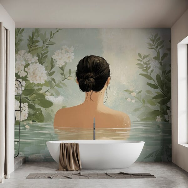 Donna in acqua con fiori Donna in acqua con fiori