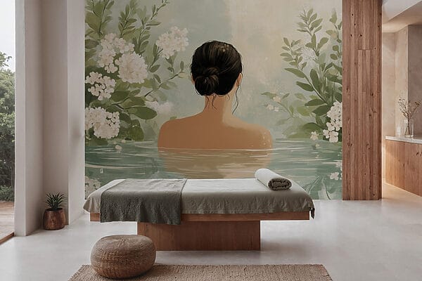 Donna in acqua con fiori Donna in acqua con fiori