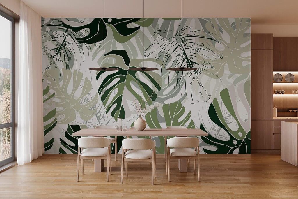 Pattern of leaves on a white background