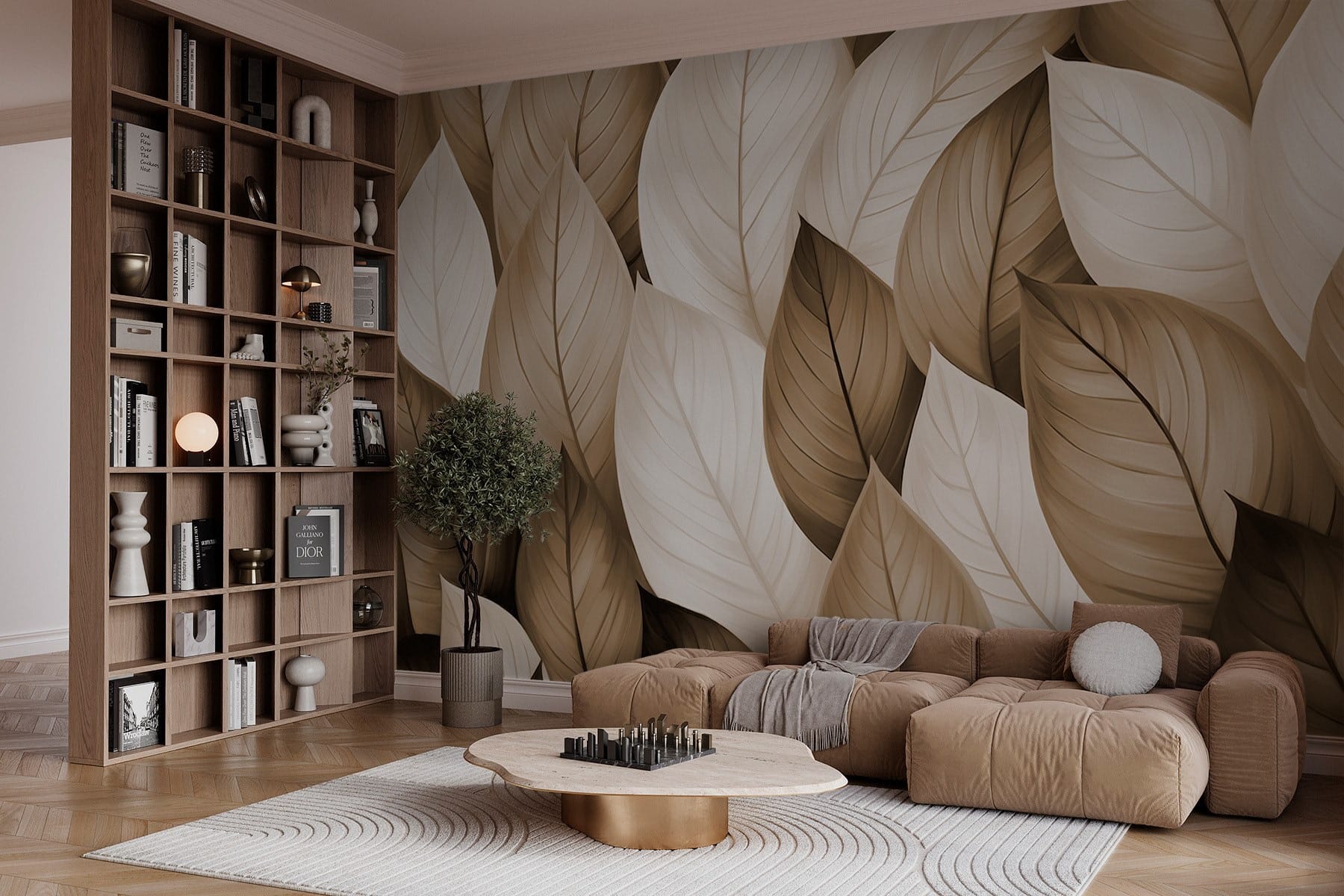 Group of brown and white leaves