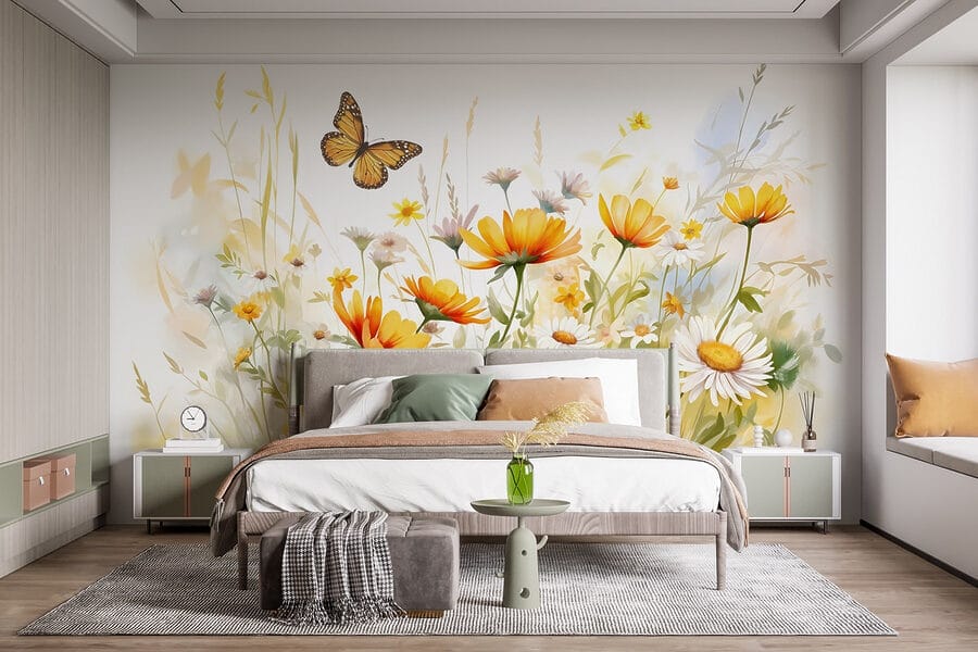Farfalla in volo sui fiori