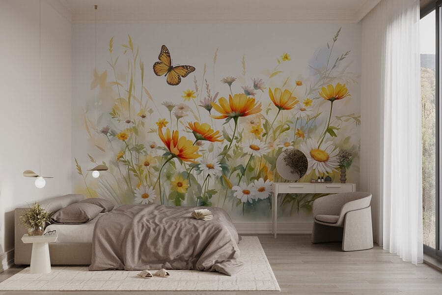 Farfalla in volo sui fiori