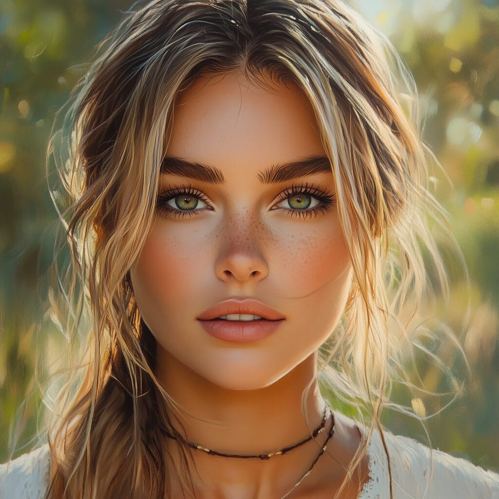 Woman with green eyes and freckles Woman with green eyes and freckles