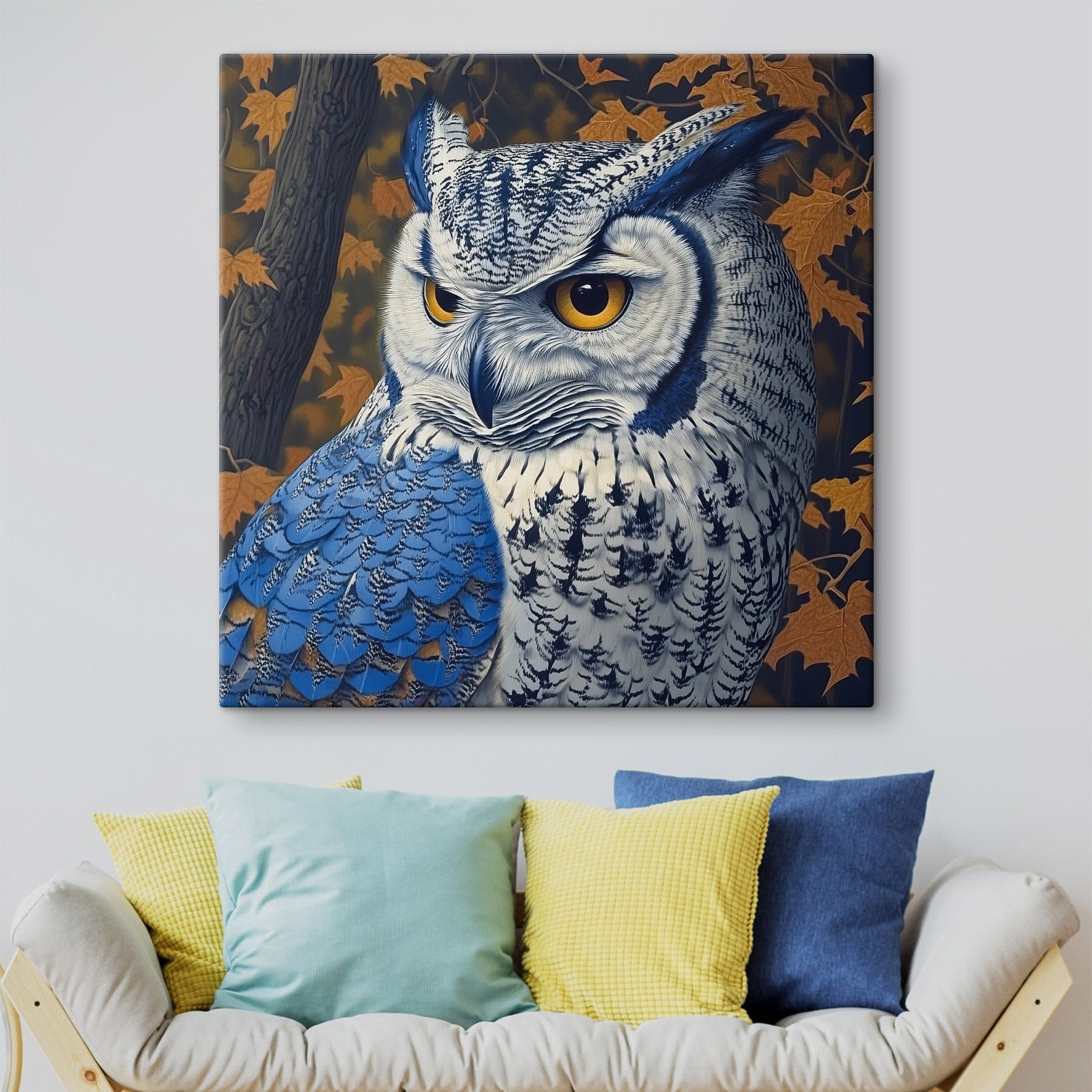 An owl with yellow eyes An owl with yellow eyes