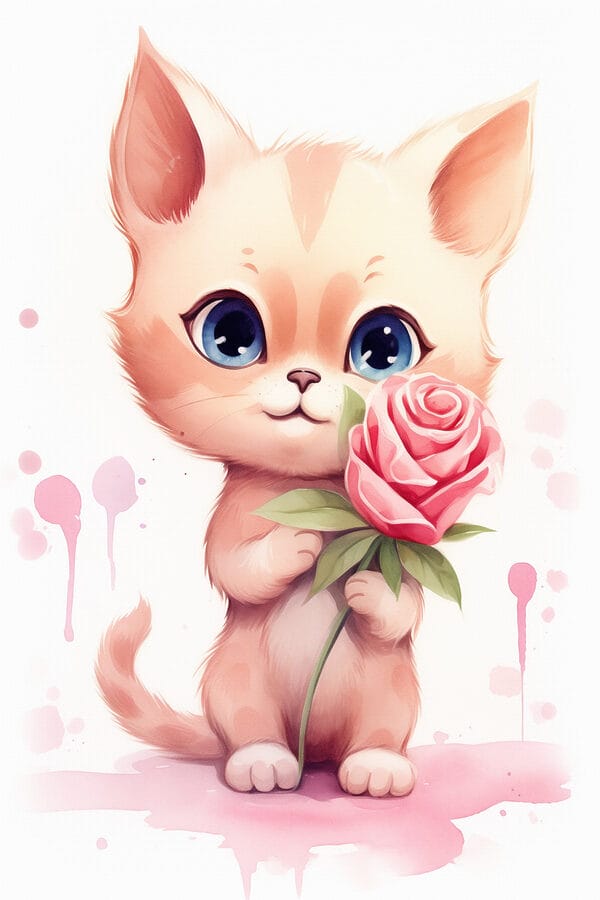Cat holding a flower