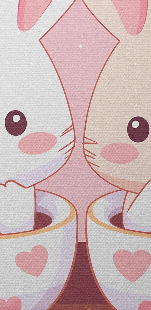 Two cartoon rabbits in tea cups Two cartoon rabbits in tea cups