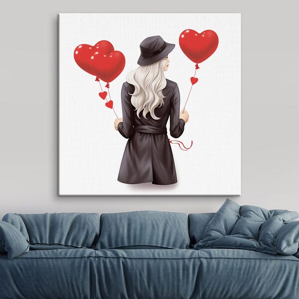 Quadri Quadri Donna con in mano un palloncino a forma di cuore (COD: s42875)