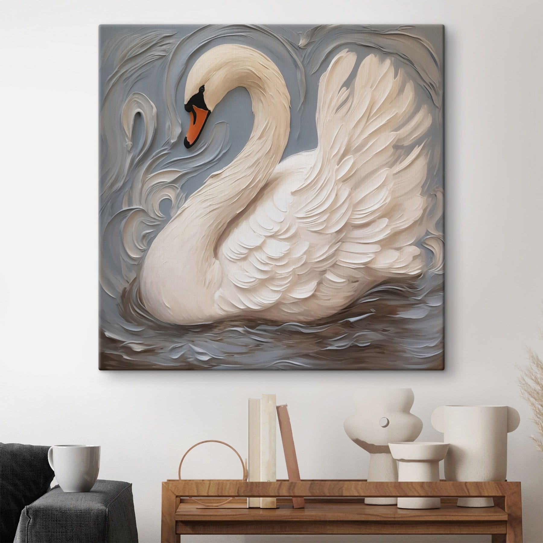 White swan with a black beak White swan with a black beak
