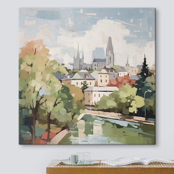 Quadri Dipinto raffigurante una città con alberi e un fiume (COD: s42834) Quadri Quadri Dipinto raffigurante una città con alberi e un fiume (COD: s42834)
