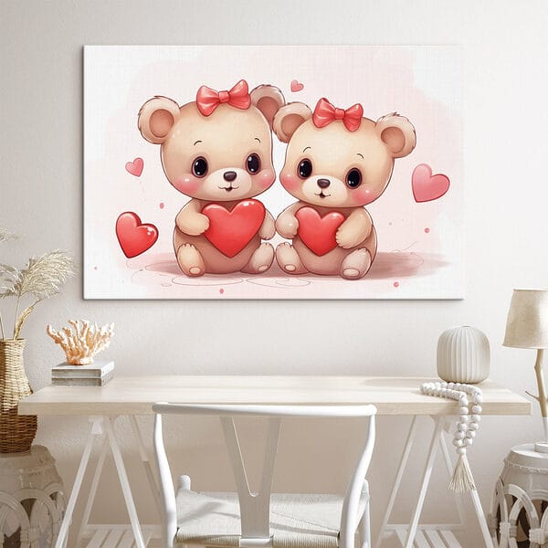 Due orsacchiotti che tengono in mano un cuore Quadri Due orsacchiotti che tengono in mano un cuore