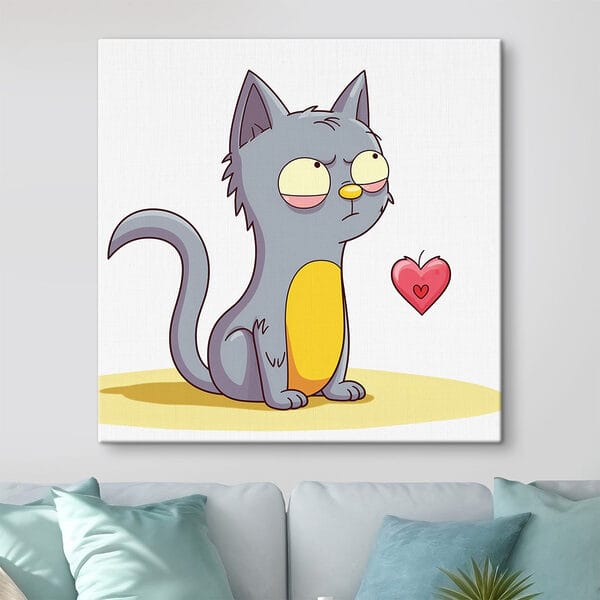 Quadri Vignetta di un gatto che guarda un cuore (COD: s42880) Quadri Quadri Vignetta di un gatto che guarda un cuore (COD: s42880)