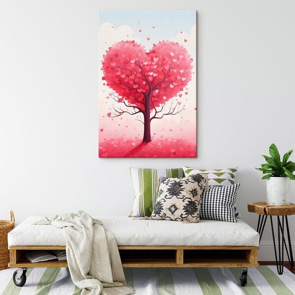 Quadri Quadri Albero con foglie rosa e cuori (COD: s42883)