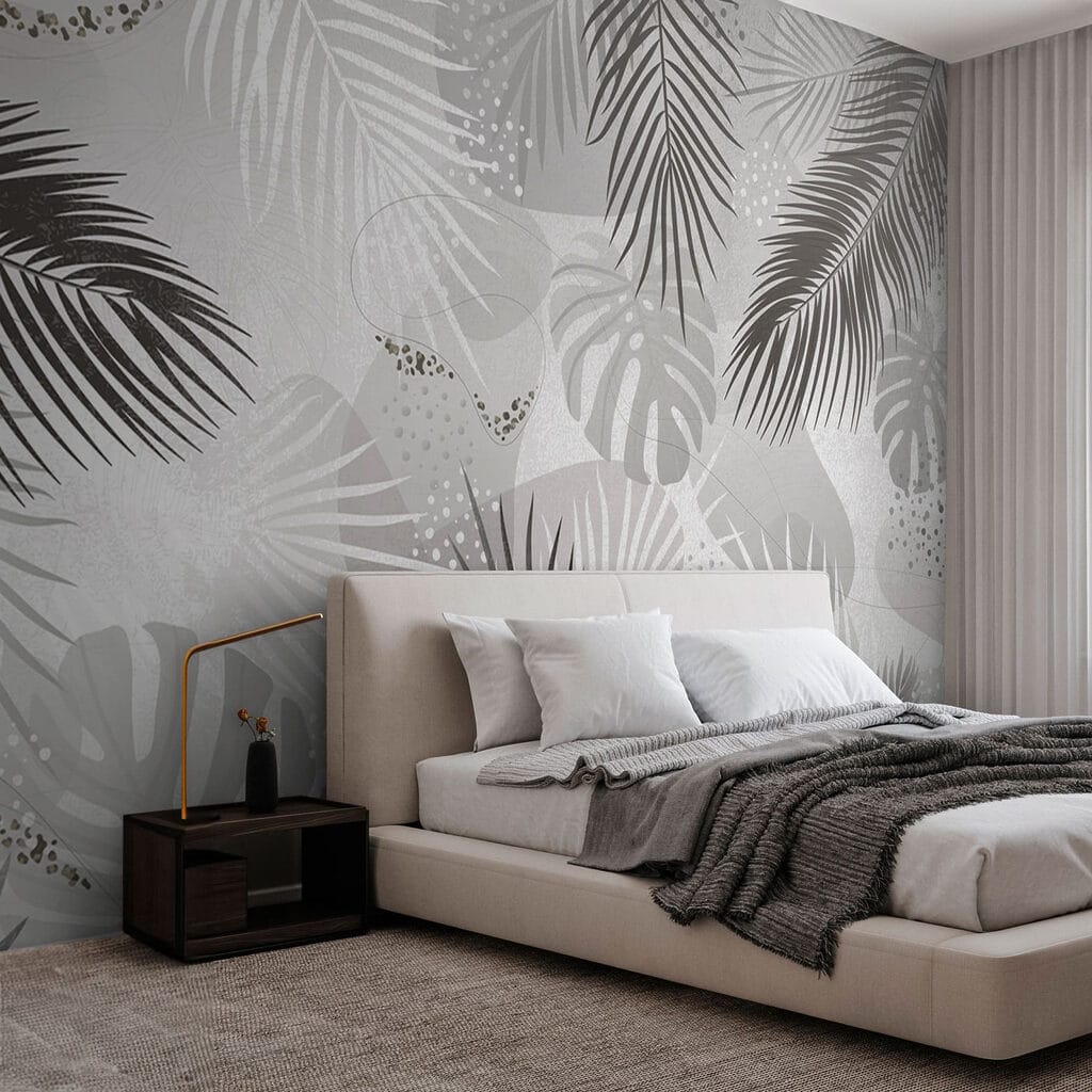 Grey and white background with leaves Grey and white background with leaves