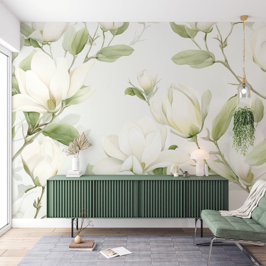 Fiori bianchi con foglie verdi