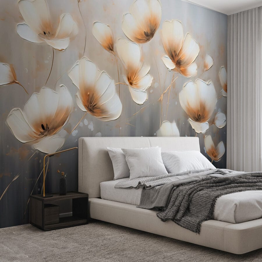Pittura di fiori su sfondo grigio Pittura di fiori su sfondo grigio