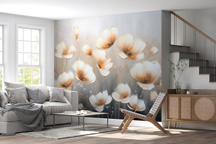Pittura di fiori su sfondo grigio Pittura di fiori su sfondo grigio