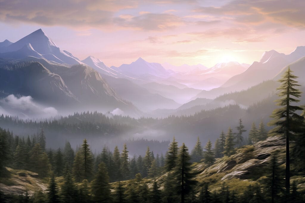 Paesaggio di montagne e alberi Paesaggio di montagne e alberi