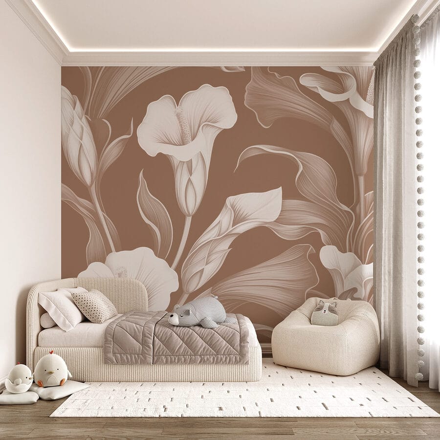 Delicato disegno floreale su sfondo marrone
