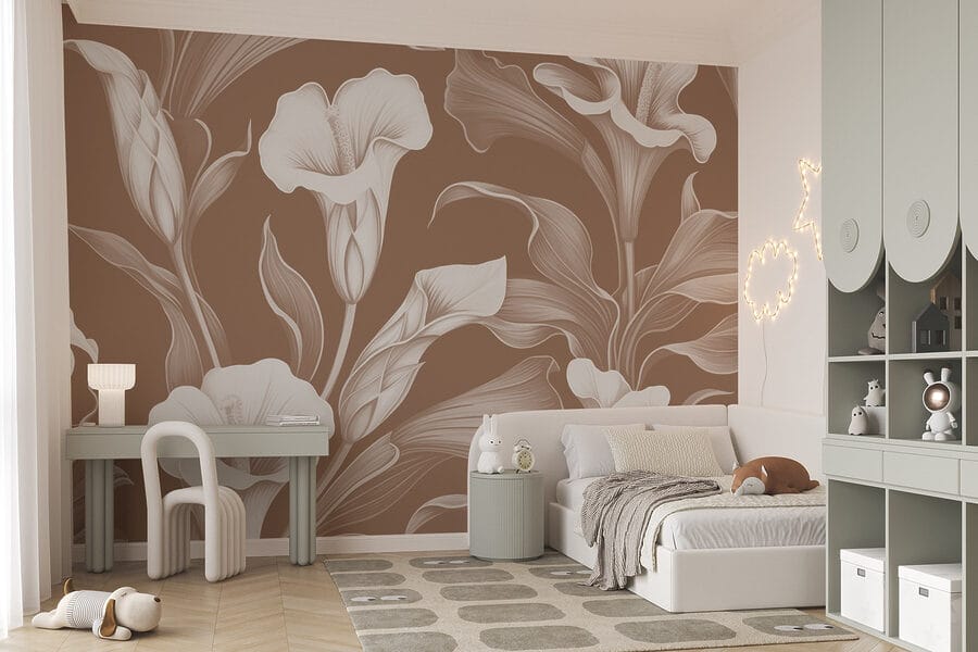 Delicato disegno floreale su sfondo marrone