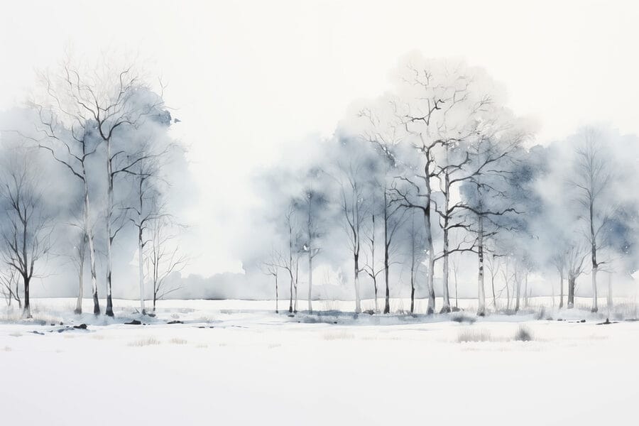 Gruppo di alberi in un campo innevato