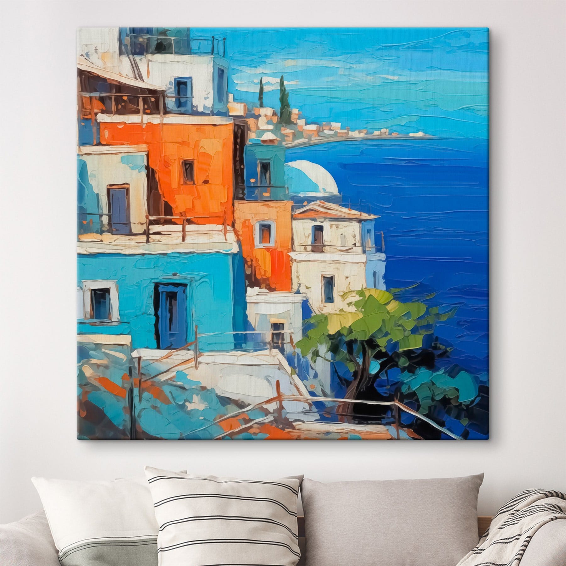 Painting of a city by the water