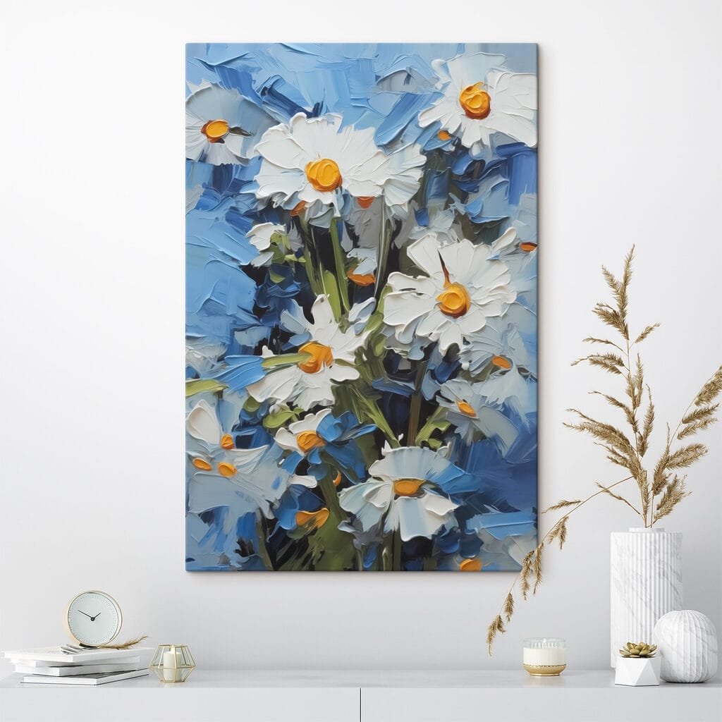 Bright daisies against a blue backdrop