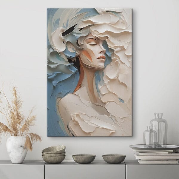 Quadri Dipinto raffigurante una donna con colori bianco e blu (COD: s42904) Quadri Quadri Dipinto raffigurante una donna con colori bianco e blu (COD: s42904)