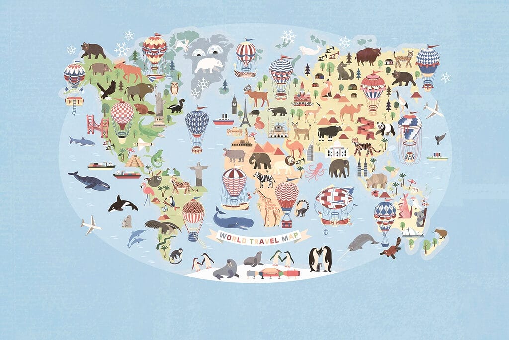 Mappa del mondo con animali Mappa del mondo con animali
