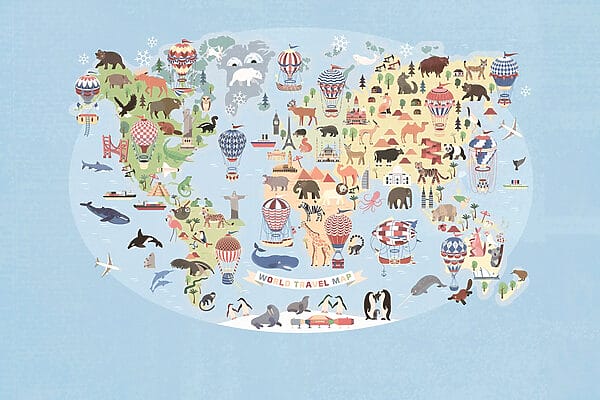 Mappa del mondo con animali Mappa del mondo con animali