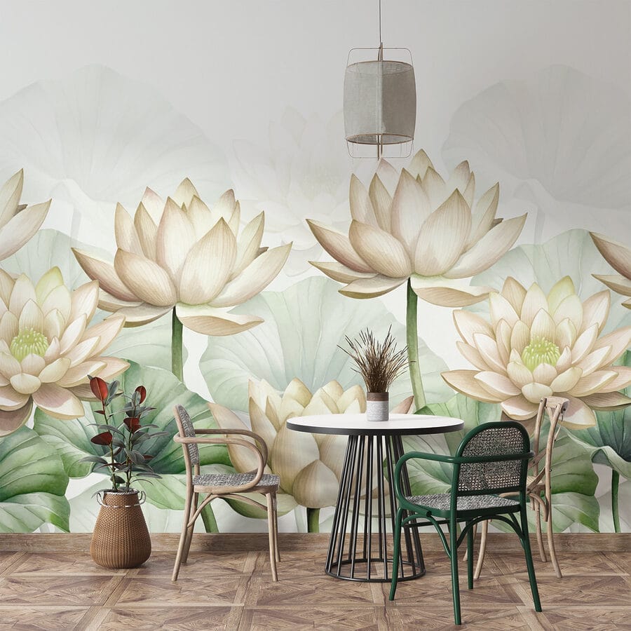 Gruppo di fiori bianchi con foglie verdi