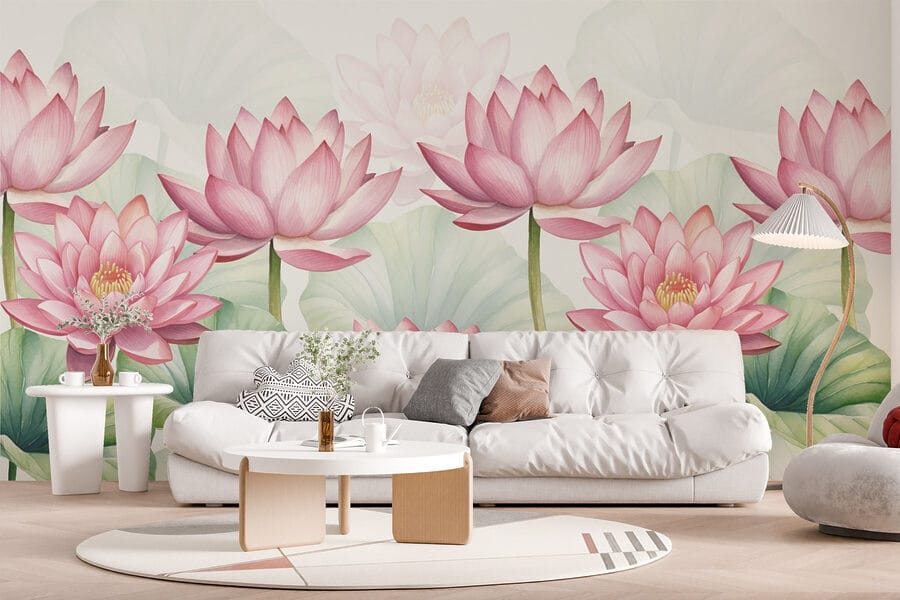 Gruppo di fiori rosa con foglie verdi