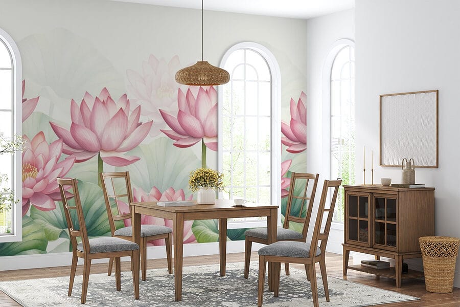 Gruppo di fiori rosa con foglie verdi