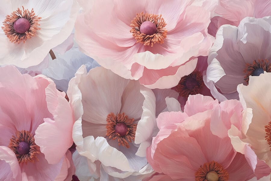 Carta da parati Gruppo di fiori bianchi e rosa - immagine 3