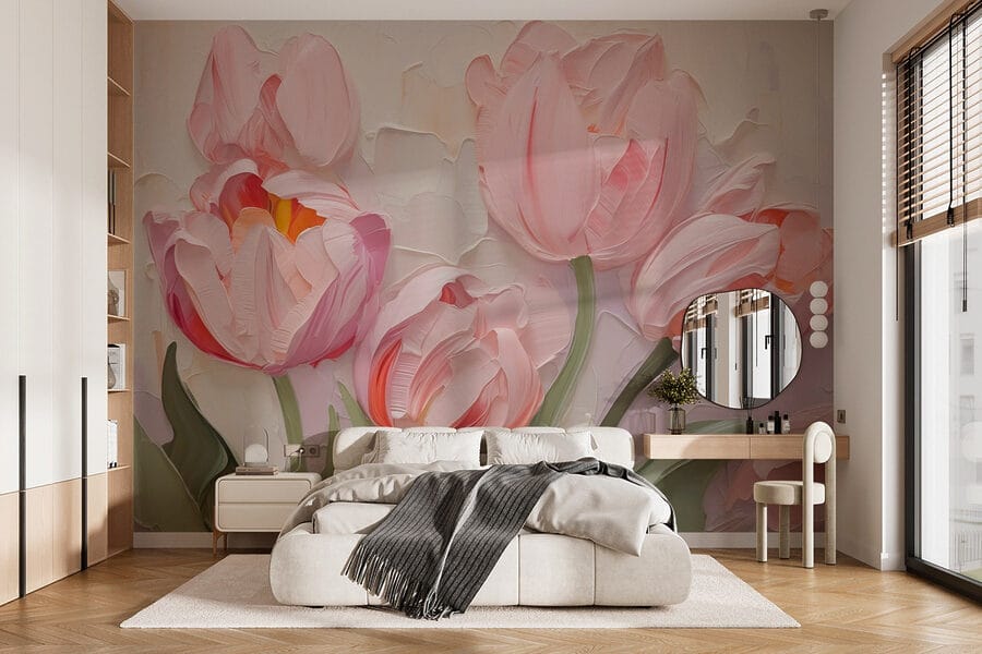 Carta da parati Pittura di fiori rosa