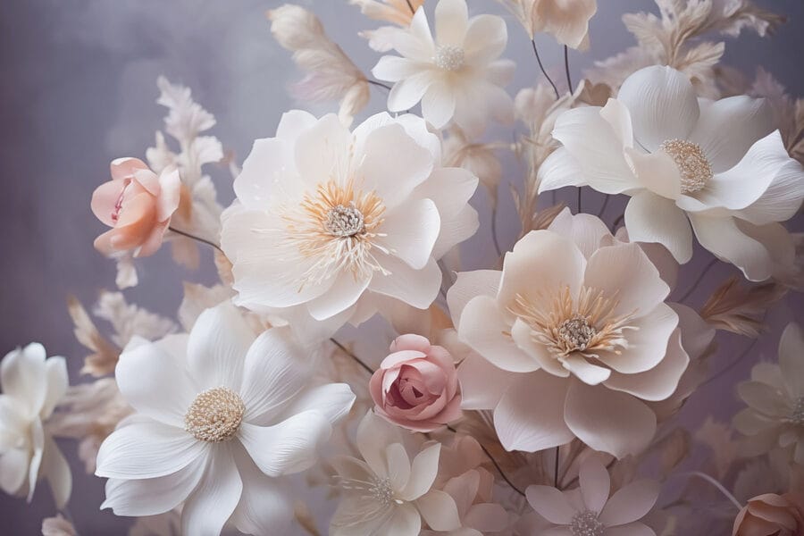 Carta da parati Gruppo di fiori bianchi e rosa - immagine 3