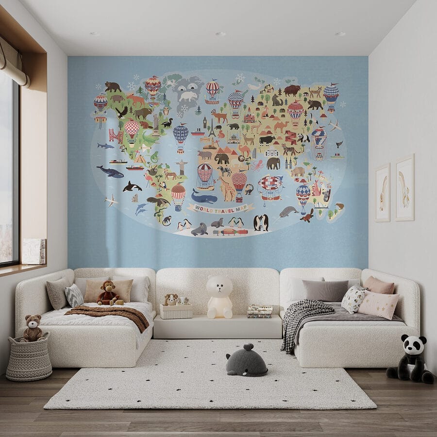 Mappa del mondo con animali