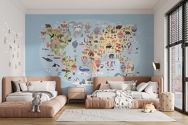 Mappa del mondo con animali Mappa del mondo con animali