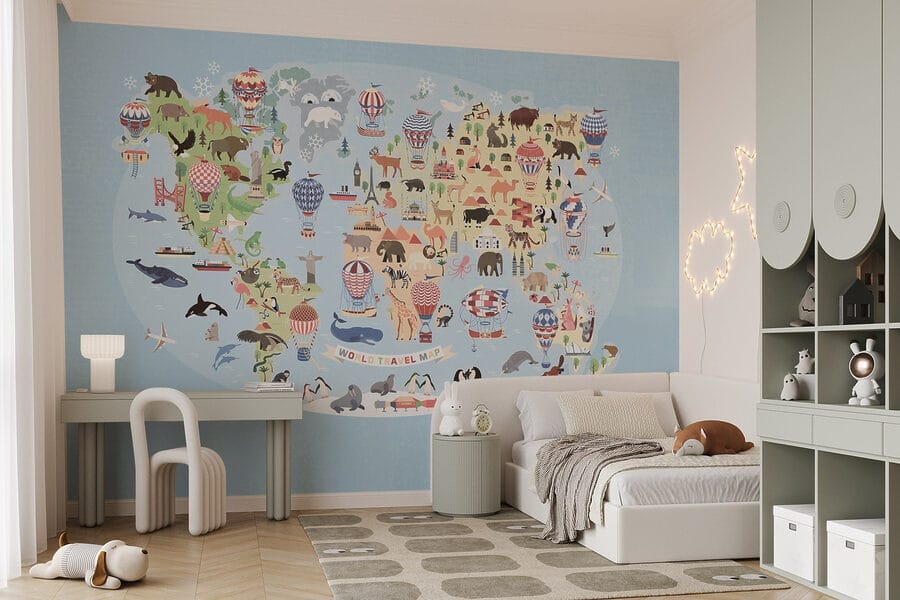 Mappa del mondo con animali