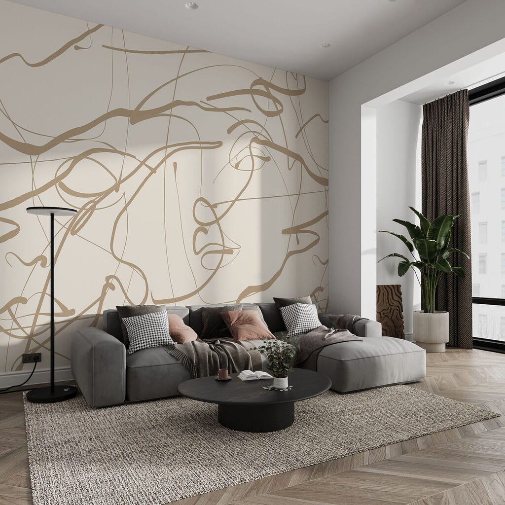 White background with brown lines
