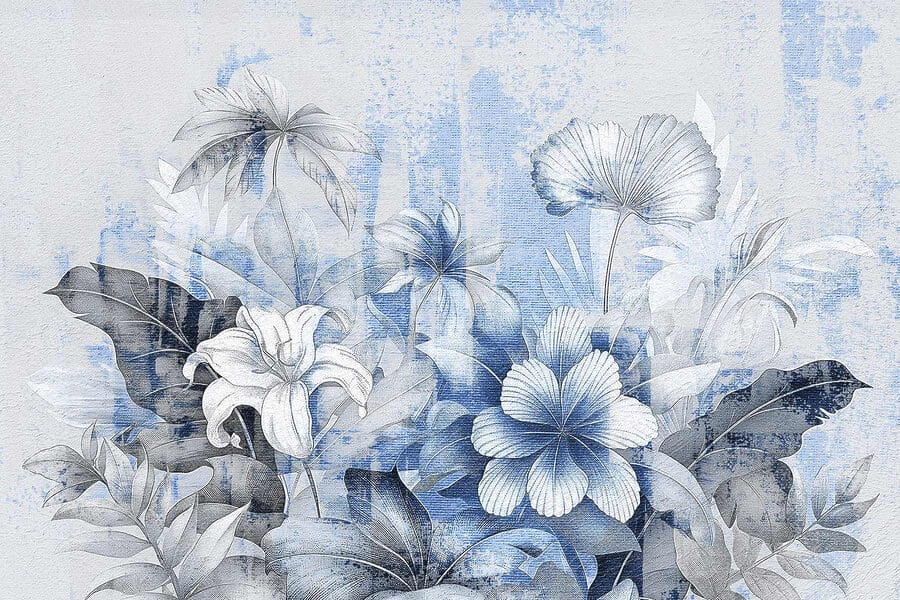 Delicate fioriture in tenui tonalità di blu